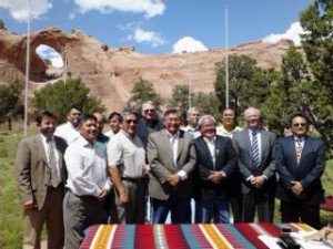 Navajo President Shelly held a signng ceremony of the NGS lease renewal in front of the Window Rock on July 30, 2013, 